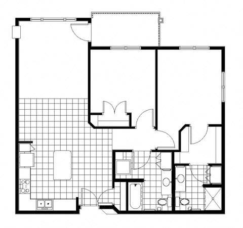 Floor plan for 2 beds, 2 baths, 1094 sqft